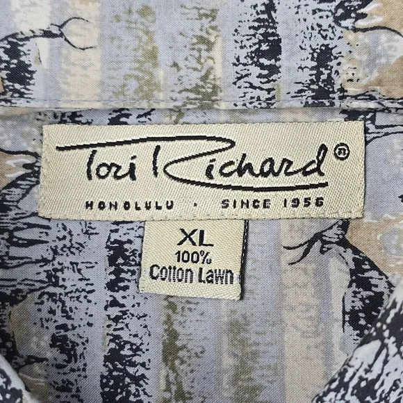 Tori Richard Vintage XL Cotton Lawn Antelope Print Hawaiian Shirt Made in Hawaii - Picture 4 of 7